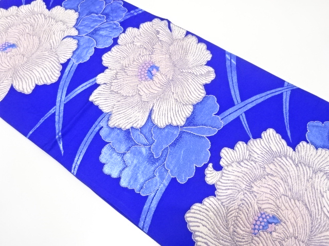 牡丹に芝草模様織り出し　袋帯